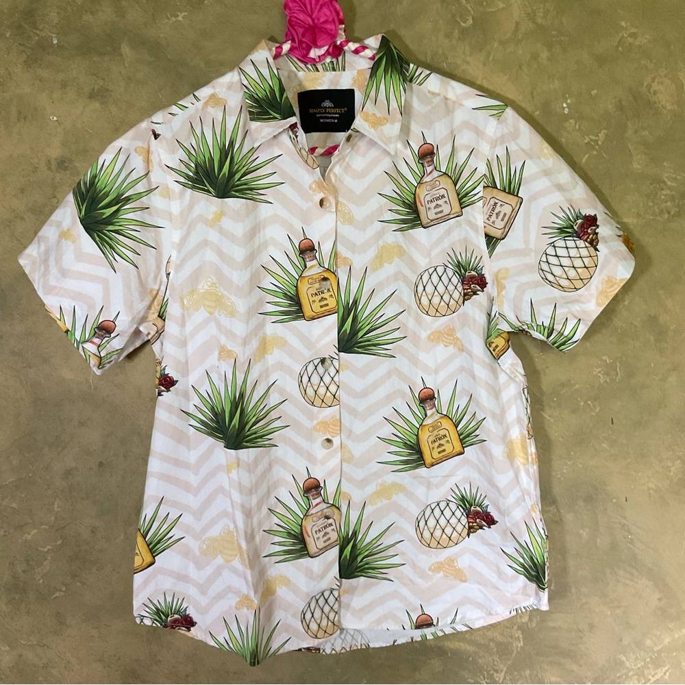 Simply Perfect Patron Tequila Graphic Button Down Shirt